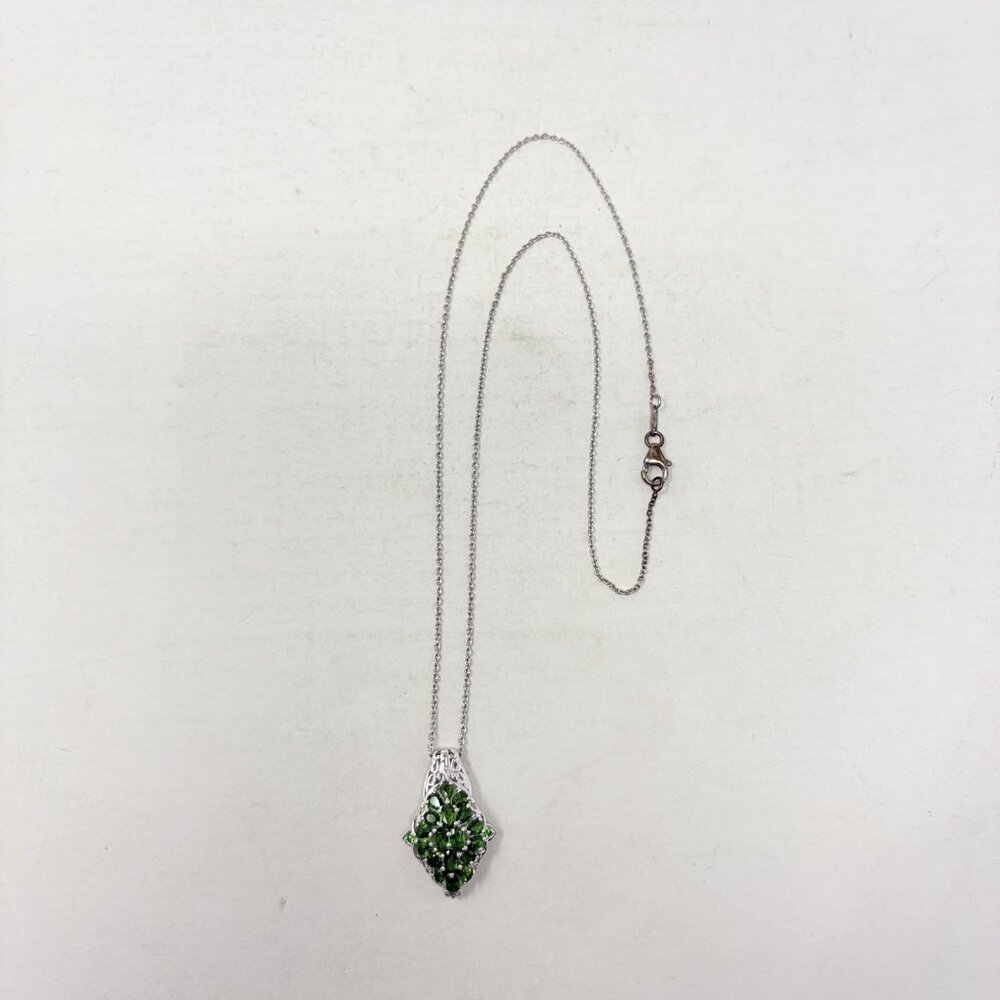 Shop LC Green Natural Russian Diopside Cluster Pendant Necklace with Chain 5439